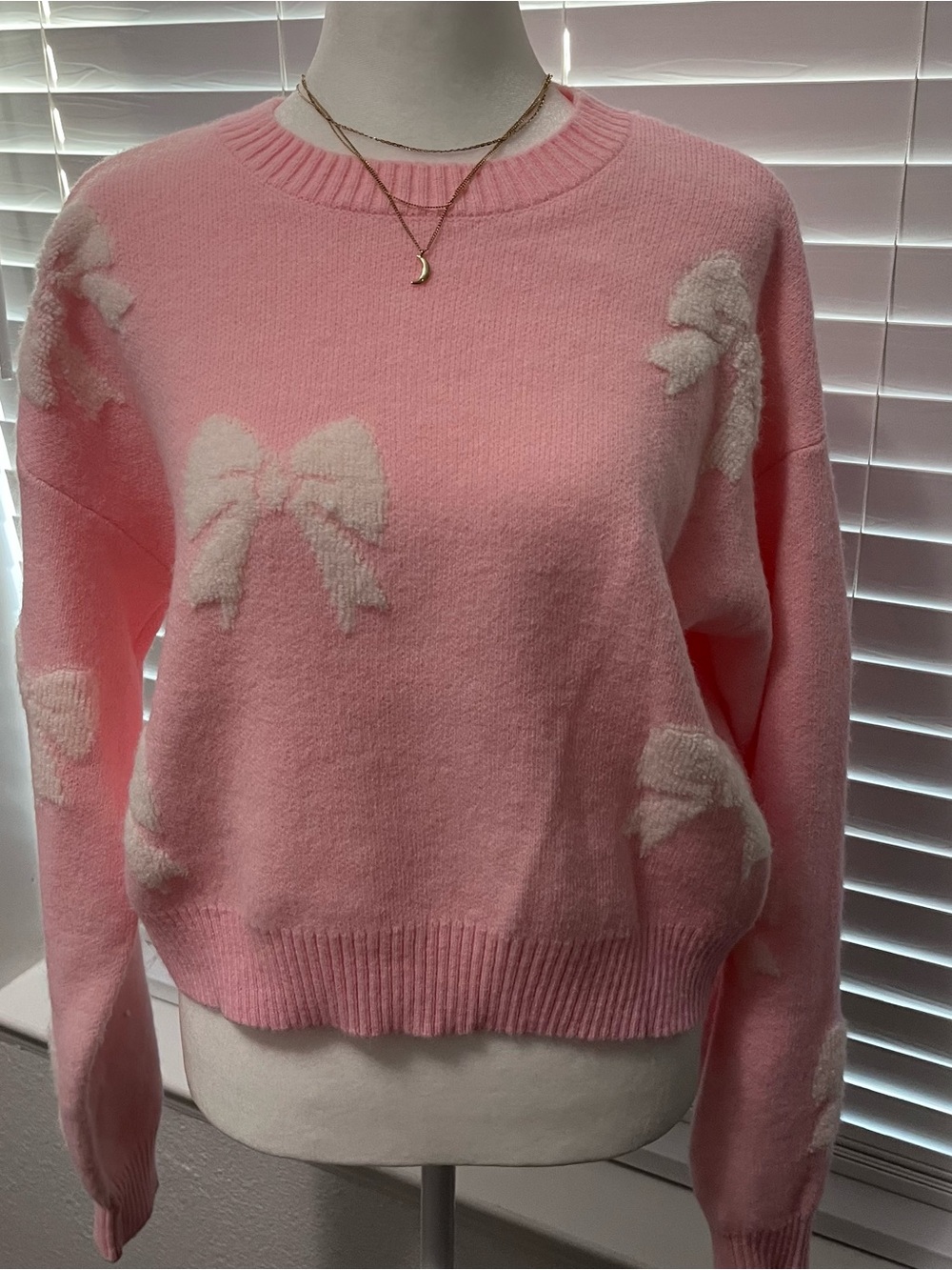 Cozy Pink Bow Crewneck Sweater